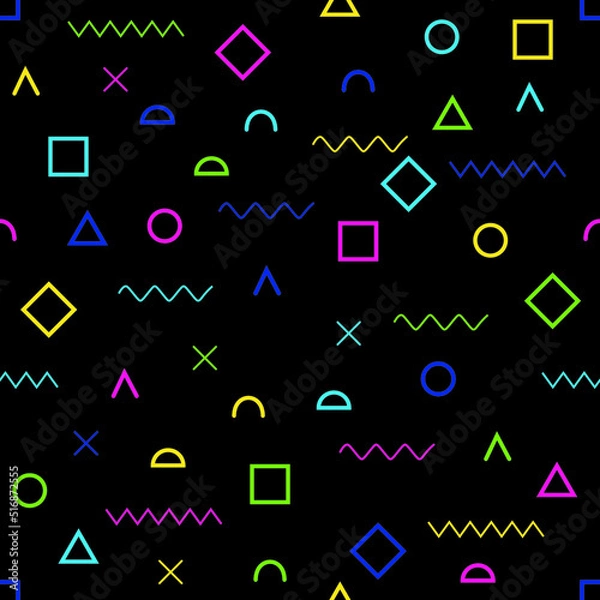 Fototapeta Memphis simple vector in neon color. 90s style seamless vector.