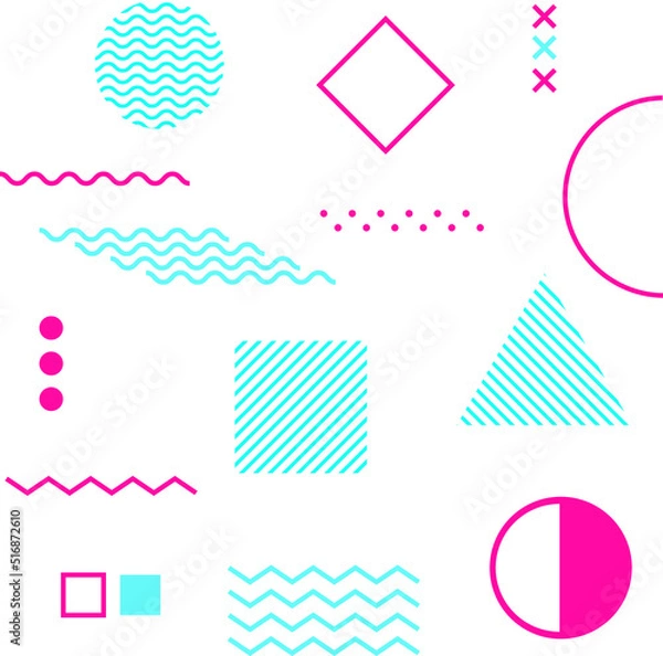 Fototapeta Simple memphis elements. Set of geometric shapes. Editable and transparent background.