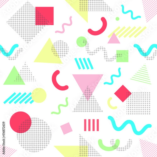 Fototapeta Simple memphis vector. Seamless pattern. Transparent background.