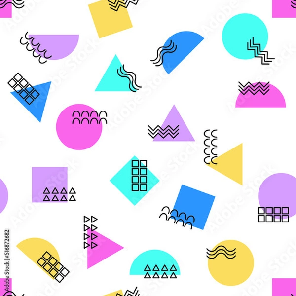 Fototapeta Memphis seamless pattern. Transparent background.