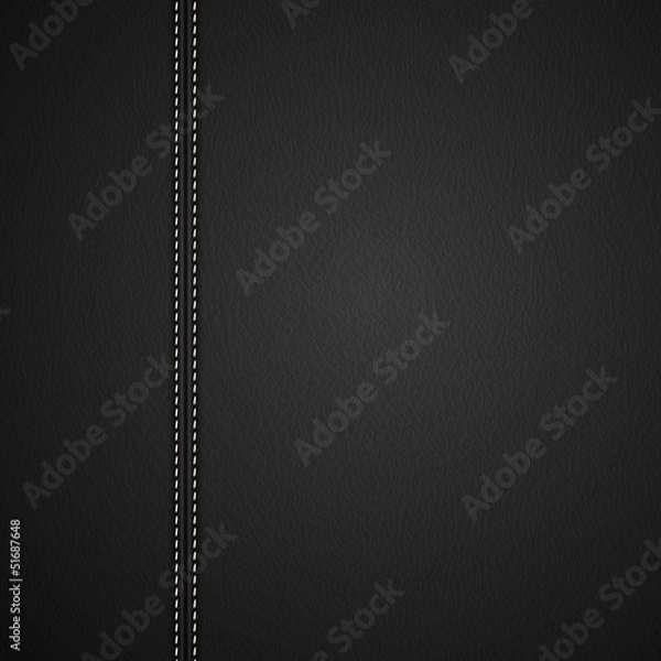 Obraz Black Leather background with white stitches - eps10