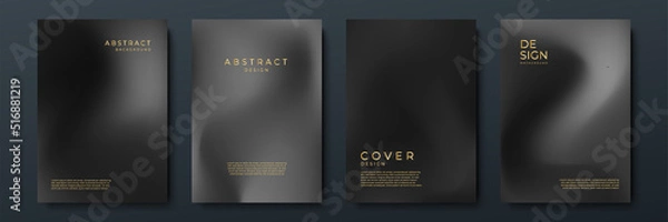 Fototapeta Blurred black gold backgrounds set with modern abstract blurred color gradient patterns. Templates collection for brochures, posters, banners, flyers and cards. Vector illustration.