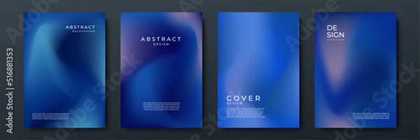 Fototapeta Blurred dark blue backgrounds set with abstract gradient texture background with dynamic blurred effect. Templates for brochures, posters, banners, flyers and cards. Vector illustration.