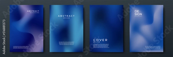 Fototapeta Blurred dark blue backgrounds set with abstract gradient texture background with dynamic blurred effect. Templates for brochures, posters, banners, flyers and cards. Vector illustration.