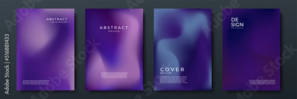 Fototapeta Blurred dark purple backgrounds set with abstract gradient texture background with dynamic blurred effect. Templates for brochures, posters, banners, flyers and cards. Vector illustration.