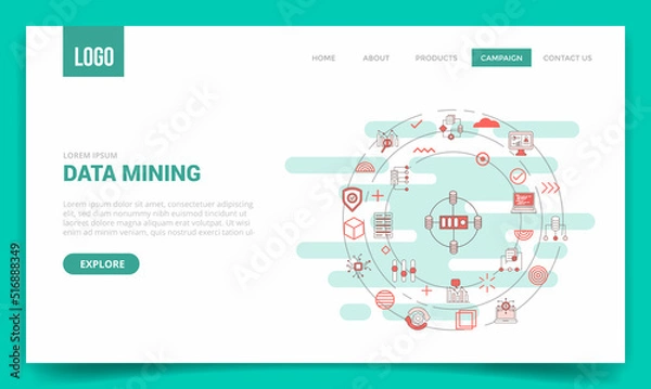 Fototapeta data mining concept with circle icon for website template or landing page homepage