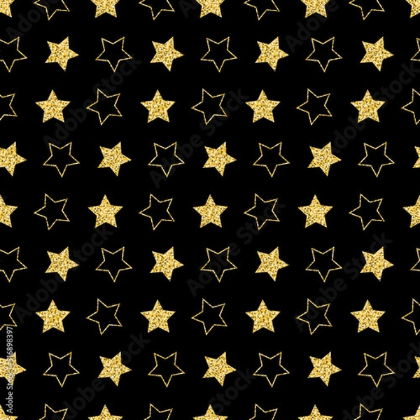 Obraz Golden star on black background seamless pattern for chic design