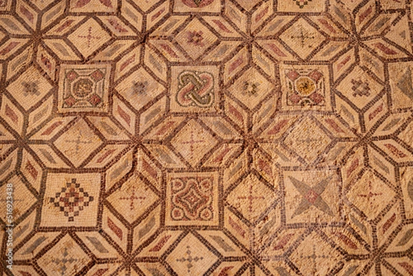 Obraz Ancient Greek floor mosaic in archaeologic park Kato Paphos, Cyprus.