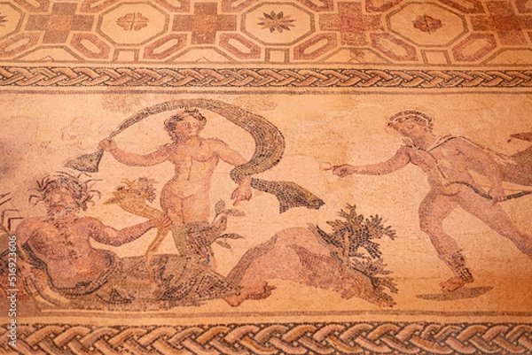 Obraz Ancient Greek floor mosaic in archaeologic park Kato Paphos, Cyprus.