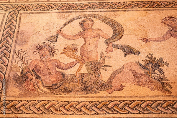 Obraz Ancient Greek floor mosaic in archaeologic park Kato Paphos, Cyprus.