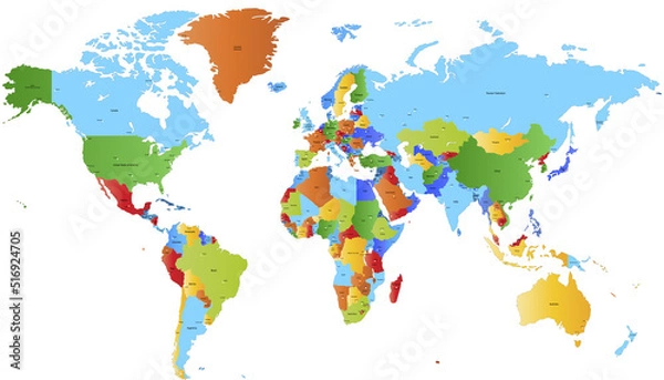 Fototapeta World map. Color vector modern. Silhouette map.	