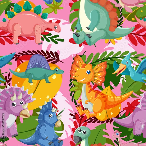 Fototapeta Cute dinosaur seamless pattern