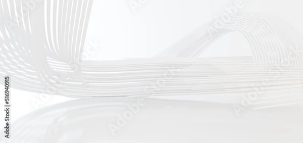 Fototapeta Luxury white abstract architectural minimalistic background. Contemporary showroom. Modern  exhibition stand. Empty gallery. Backlight. Polygonal Graphic Design. 3D illustration and rendering.