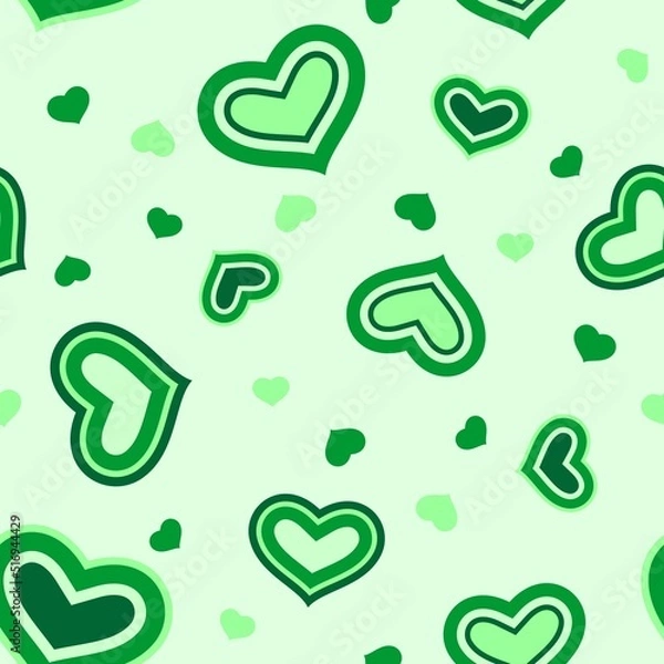 Fototapeta Seamless square image with green hues hearts pattern on light green background. Vector design.