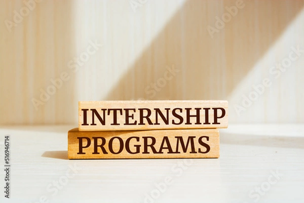 Fototapeta Wooden blocks with words 'Internship Programs'.