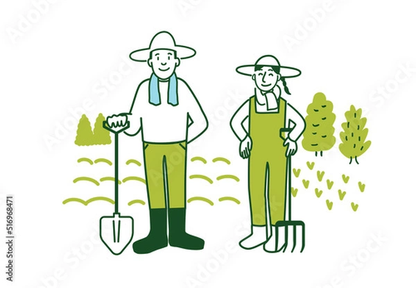 Obraz 畑の前に立つ夫婦