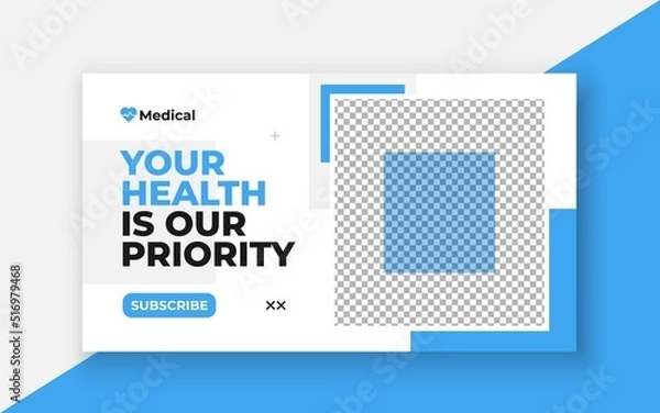 Fototapeta Medical healthcare youtube thumbnail and web banner template.Editable video thumbnail template