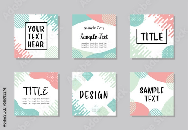 Fototapeta 幾何学　抽象的　フレーム 　正方形　セット　ピンク　緑