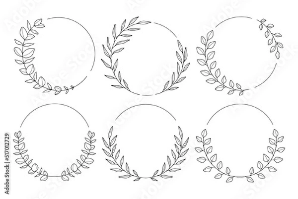 Fototapeta Round frames with eucalyptus branches. Hand drawn vector eucalyptus wreaths for invitations, posters, greeting cards, logos, web, frame art. Line art floral design element.