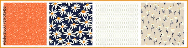 Obraz Daisies seamless pattern, vector botanical playful background