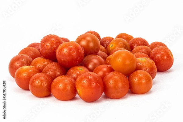 Obraz Fresh cherry tomatoes, organic cherry tomatoes, cherry tomatoes isolated, cherry tomatoes in white background, cherry tomatoes red, cherry tomatoes box, macro cherry tomatoes, cherry tomatoes cut out