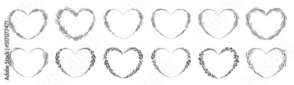 Fototapeta Collection of heart shape leaf wreath element decorative design for invitation card template
