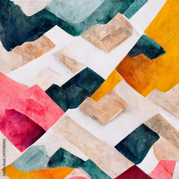 Fototapeta triangle mountain background with patterns, boho minimalist chic watercolor illustration