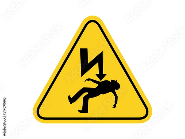 Fototapeta isolated danger of death caution, keep out, common hazardous symbols on yellow round triangle board warning sign for icon, label, logo or package industry etc. flat style vector design.