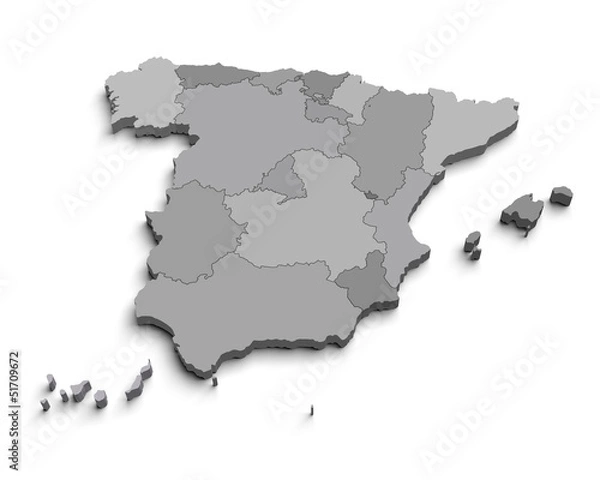 Obraz 3d Spain gray map on white