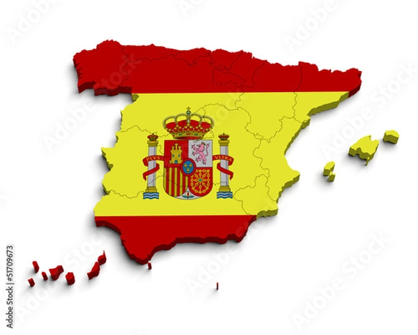 Obraz 3d Spain flag map on white
