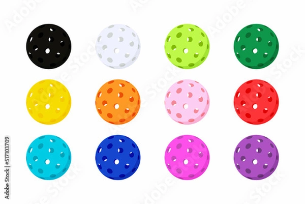Fototapeta Color pickleball ball set isolated vector illustration on white background