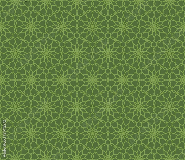 Fototapeta Seamless ornamental vector pattern in sage color with orientalist Ottoman kaftan style with stylised star motifs. Use for clothing, fabric prints, home textile, fashion design and wallpapers.