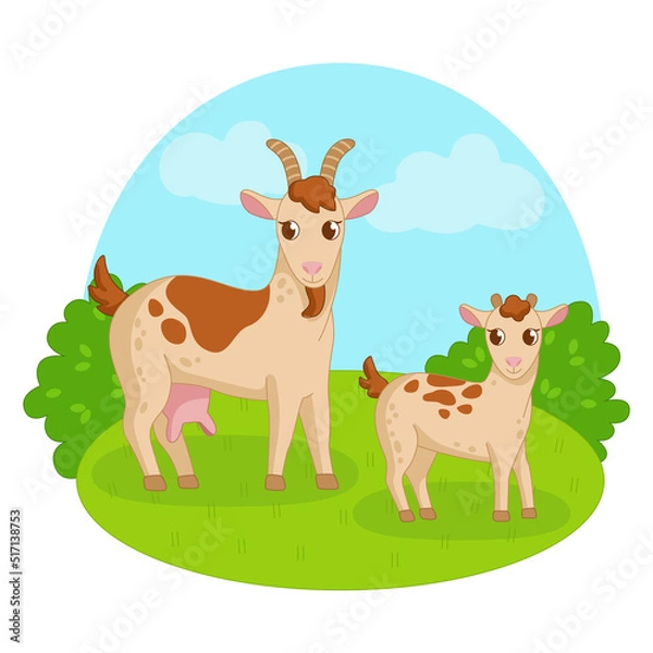 Obraz Goat and kid on the background of nature