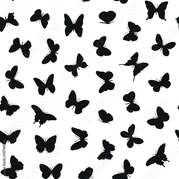 Fototapeta Butterfly collection vector silhouette seamless pattern