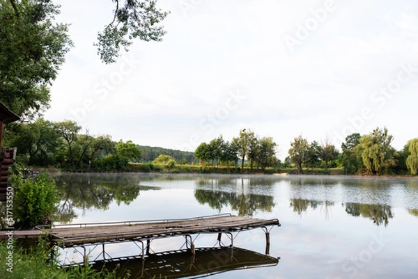 Obraz Morning fog over the lake in summer