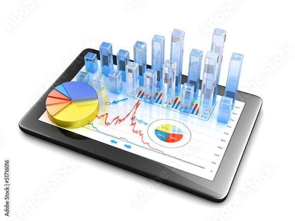 Obraz Dane finansowe na tablecie - na białym tle