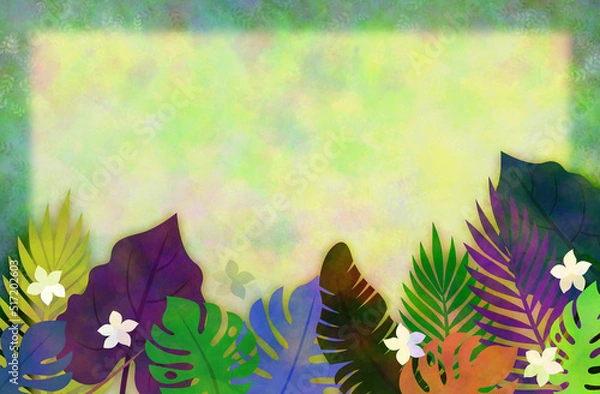 Obraz モンステラと夏の植物、濃い色、コピースペースあり