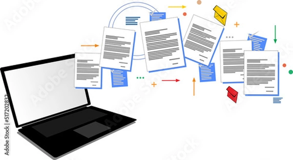 Fototapeta laptop and a collection of document files