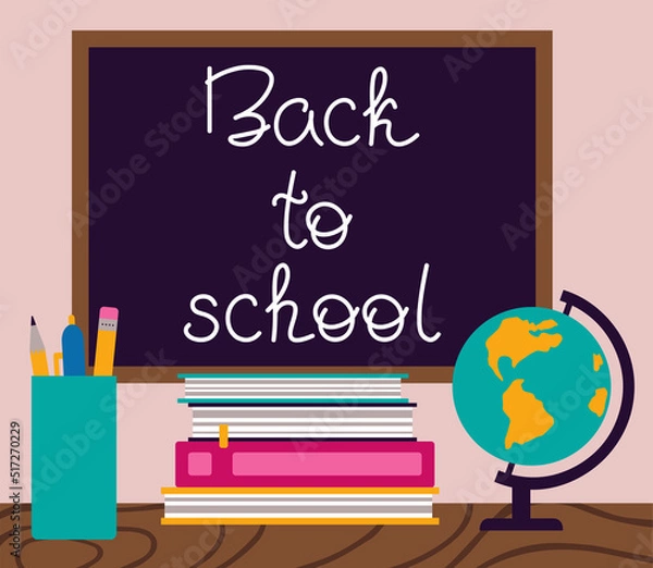 Fototapeta Back To School Lettering Vector Illustration In Flat Style