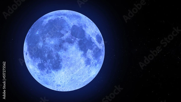 Obraz Blue Moon with title space on the right. Realistic 3D render.