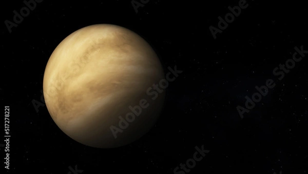 Fototapeta Planet Venus with text space on the right. Realistic 3D render of Venus and stars.