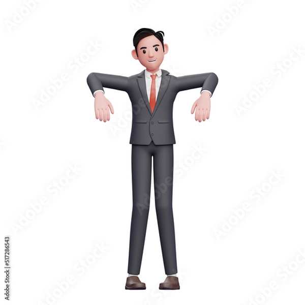 Fototapeta businessman in formal suit marionette pose, 3d render businessman character in formal suit