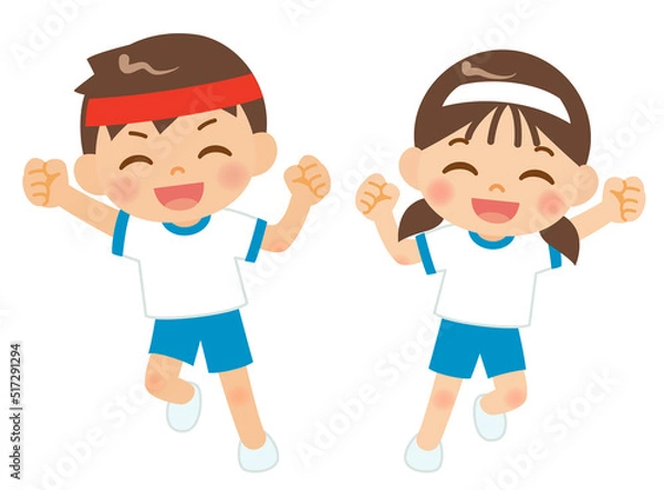 Fototapeta バトンを持ったリレーで走る男の子と女の子