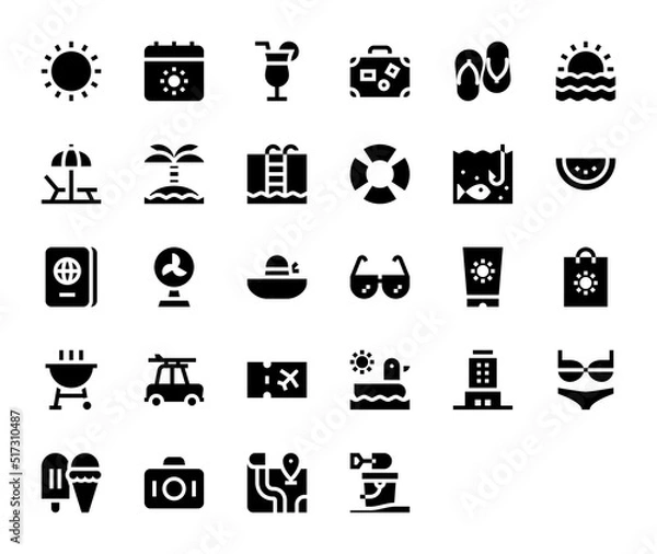 Fototapeta Collection of summer holidays glyph icons set illustration vector