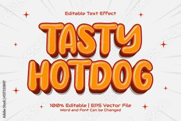 Fototapeta Tasty Hotdog editable text effect Flat Cartoon style