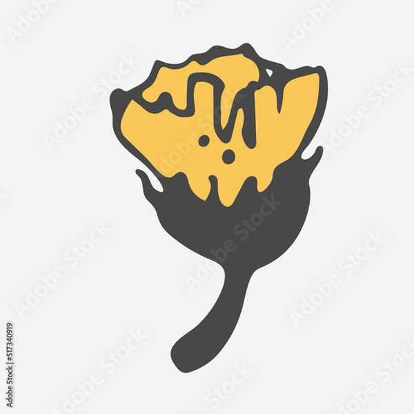 Fototapeta Stylized sunflower vector drawing with large flowers and buds on a branch, varied foliage. yellow and gray leaves. Botany for printing products from fabric, covers, paper, upholstery, curtains.