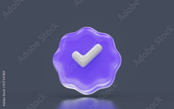 Fototapeta check mark sign minimalistic look on dark background 3d render concept for confirm approve correct