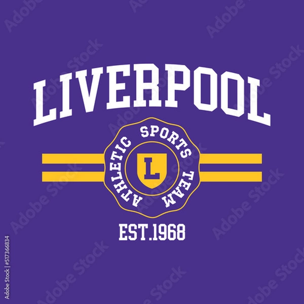Fototapeta Athletic team state of Liverpool, Great Britain. Typography graphics for sportswear and apparel. Vector print design.
