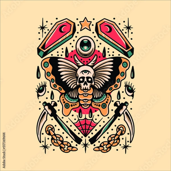 Obraz oldschool tattoo flash illustration vector design