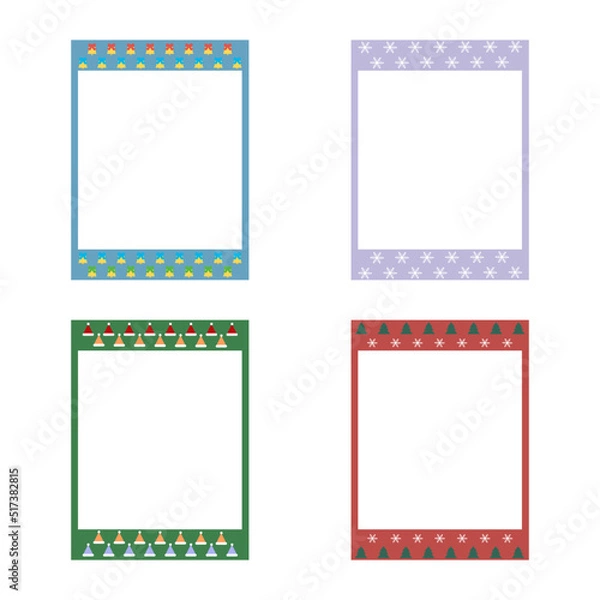 Obraz Cartoon cute retro instant photo frame set. Modern design collection. Design element with different pattern. Isolated on white background, flat design, vector, illustration, EPS10